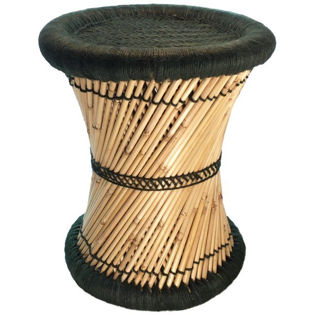 Natural Geo Tabouret d'Appoint en Murène - Vert Tissé à la Main