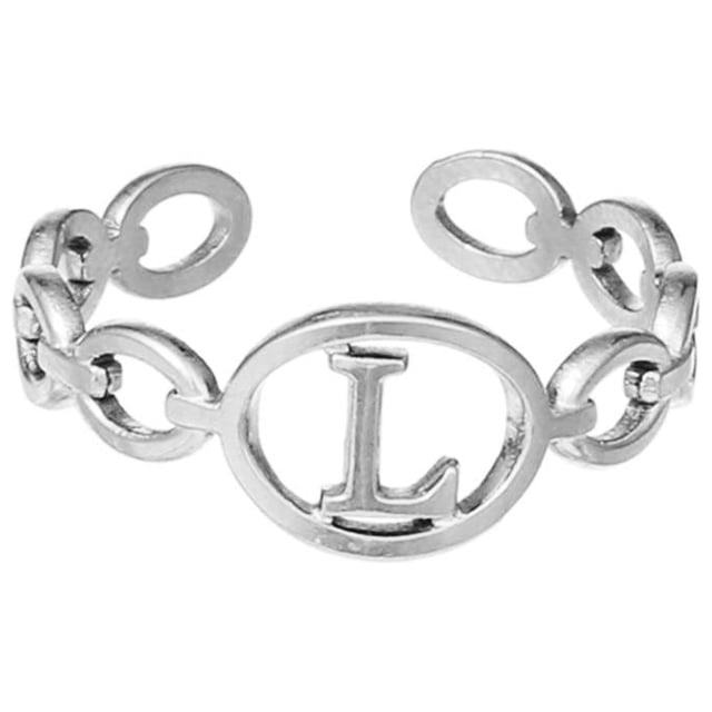 TIMIFIS Silver Rings Titanium Steel Plated 26 Letter English Opening Finger Hollow Valentine'S Day Gift