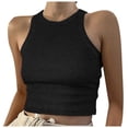 thumbnail image 1 of Hauts Courts Unis Débardeur pour Femme Couleur Sans Manches Col Rond Blouse pour Femme, 1 of 5