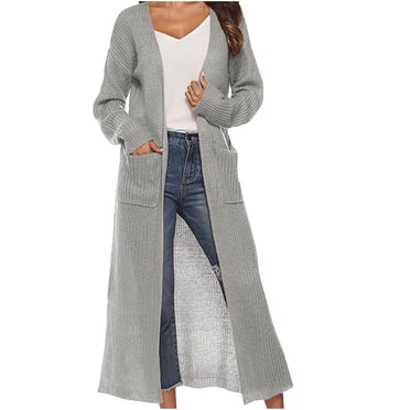 Yuyuzo Cardigans Maxi pour Femmes à Manches Longues, Ouvert à l'Avant, Tricot Côtelé, Chandail Uni, Manteau Cardigan