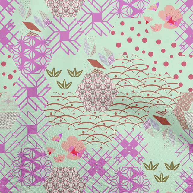 oneOone Polyester Spandex Aquamarine Fabric Asian Japanese Pattern Craft Projects Decor Fabric Printed By The Yard 56 Inch Wide