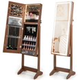thumbnail image 1 of Giantex Full Length Dressing Mirror Jewelry Cabinet, Large Capacity Freestanding Lockable Jewelry Armoire, Walnut, 1 of 9