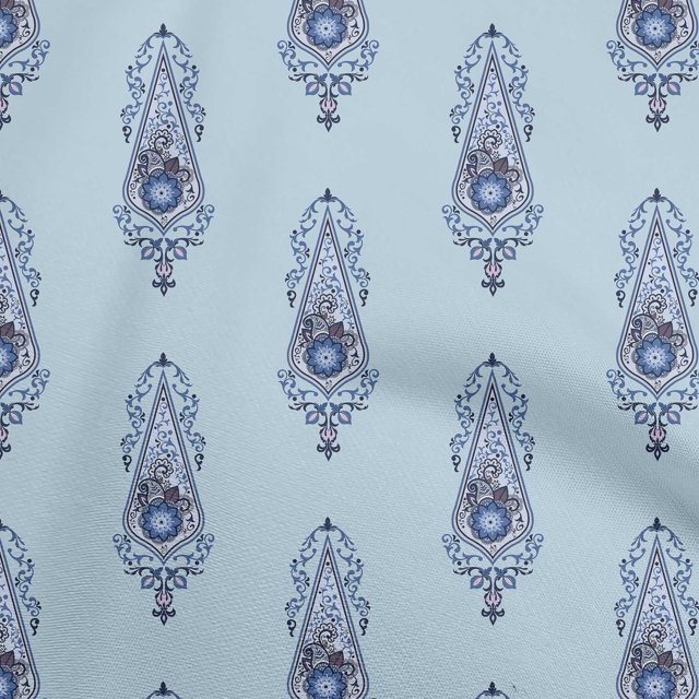 oneOone Rayon Grayish Blue Fabric Asian Floral Block Sewing Material Print Fabric By The Yard 56 Inch Wide