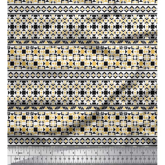Soimoi Polyester Crepe Fabric Aztec Geometric Print Fabric by Yard 52 Inch Wide