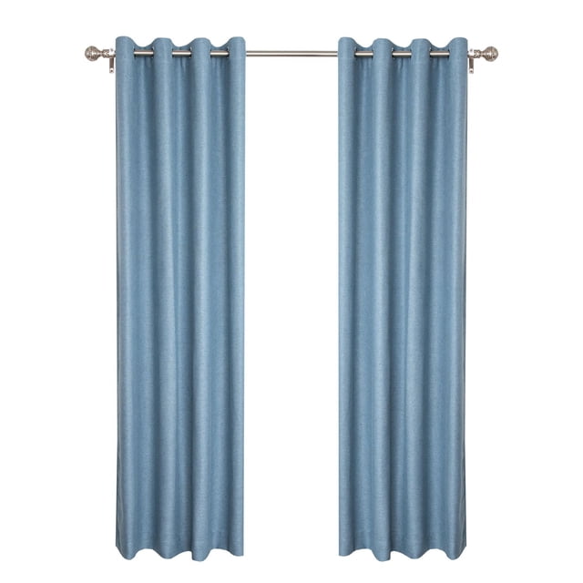 Gouchee Home Mesa Blackout Panel set in blue, featuring two 54-inch wide by 96-inch long polyester curtains with 8 silver metal grommets each, designed to reduce 90% of external light and noise, suitable for easy installation on curtain rods up to 1.5-inch diameter, often used to enhance privacy and improve room darkening.