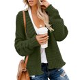 thumbnail image 2 of Ladies Winter Fashion Coat Cable Knitted Warm Outer Coat Mid Length Trench Coat Crew Neck Knitwear Solid Color Overcoat Long Sleeve Open Front Cardigan, 2 of 6