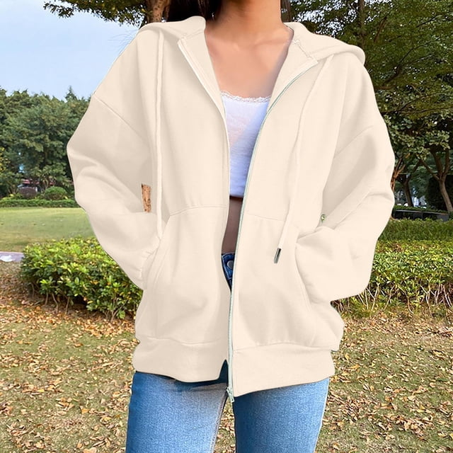 Chandails à Capuche Zippés pour Femmes Rabais de 50 % en Liquidation Blouse Mode Manches Longues Hauts Chandail Poches à Capuche