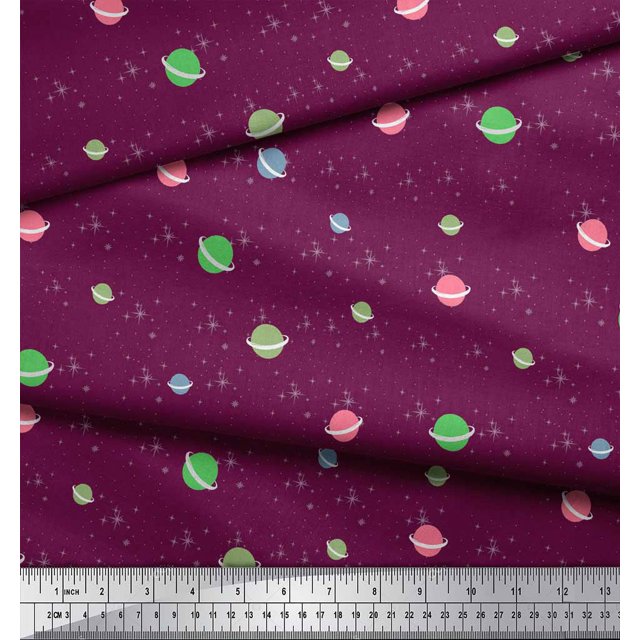 Soimoi Modal Satin Fabric Star & Planet Galaxy Printed Fabric 1 Yard 42 Inch Wide