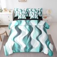 thumbnail image 1 of Erosebridal Ensembles de Literie Géométriques Mode Format Double, Ensembles de Douillette Cyan avec Draps, Ensemble de Draps de Lit Réversible à Rayures Abstraites, Super Douillet Décoratif pour Chambre, 7 Pcs, 1 of 6