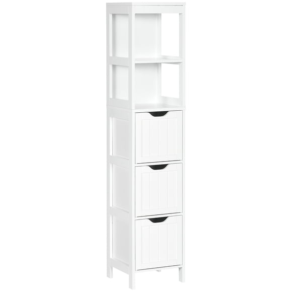 kleankin Armoire de Rangement Étroite pour Salle de Bain, Colonne de Linge Autoportante Blanche