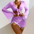 thumbnail image 4 of HKEJIAOI Maillot de Bain Triangle à Ficelles avec Ensemble de Couverture à Franges Violet TG, 4 of 8