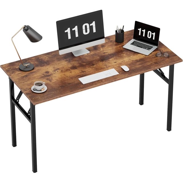 Folding Computer Desk Foldable Work Desk Table Writing Desk Folding Home Office Desk No to Assemble Teak&
