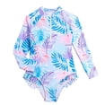 thumbnail image 3 of JTieacloth Girls Long Sleeve Zip Front Swimsuit With Floral Print UPF 50 Sun Rash Guard Bathing,Sizes 5-6 Years, 3 of 6