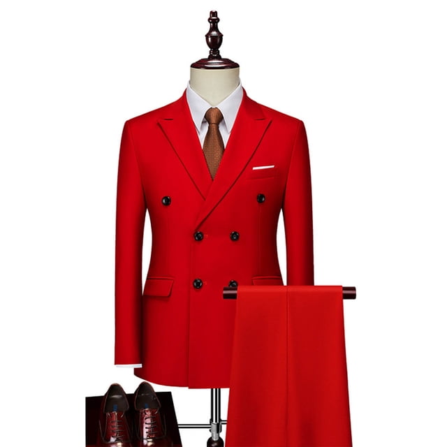 Pants for Men Double Breasted Pocket Long Sleeve Lapel Suit Set Multi Color Groom