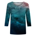 thumbnail image 4 of IROINID Hauts à Manches Longues Réduits pour Femmes T-shirt Imprimé Manches 3/4 Blouse Col Rond Ample Confortable Hauts de Détente, Marine, 4 of 5