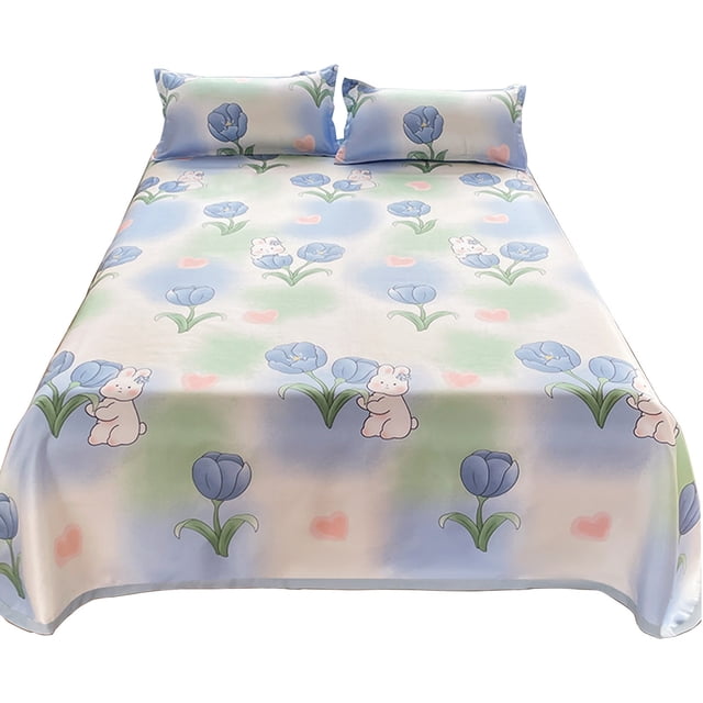 Bed Sheets Full Ice Silk Bedding Three Piece Set Breathable Soft Bed Sheet Luxurious Silk Bed Sheet and Pillowcase Realistic and Interesting Patterns Bedding Sets Full