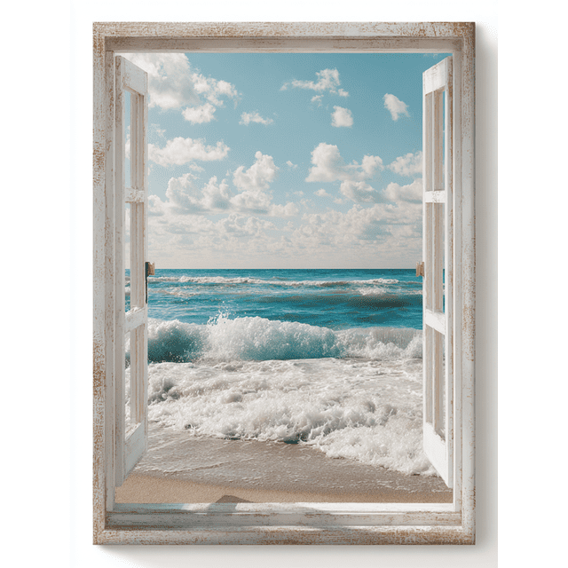 Ocean View Window Canvas Wall Art 15.75x11.81 Inches