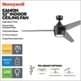 thumbnail image 3 of Honeywell 52" Indoor Ceiling Fan Light, Remote, 3 Blade, Dual Mount, Matte Black, 3 of 12