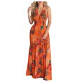 thumbnail image 1 of bbymog Robes Femmes Mode Plage Imprimé Tropical Été Col en V Sans Manches Robe Décontractée Coupe Ample Longues Robes pour Femmes Orange m, 1 of 4
