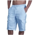 thumbnail image 2 of AherBiu Mens Shorts Linen Drawstring Elastic Waist Classic Fitted Casual Summer Beach Shorts with Pockets, 2 of 8