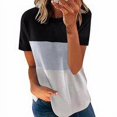thumbnail image 4 of T-shirt pour Femmes à Blocs de Couleur, Manches Courtes, Col Rond, Blouse Décontractée pour Femmes, Noir Coloré, P, 4 of 7