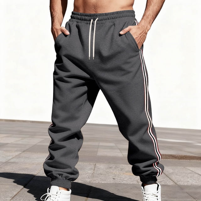 Ceisia Men Solid Color Loose Casual Pants Elastic Waist Drawstring Sports Gift Work Trousers
