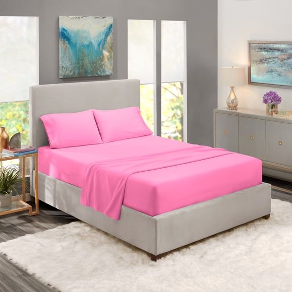 Full Size Bed Sheets Set Light Pink, Luxury Bedding Sheets Set, 4-Piece Bed Set, Deep Pockets Fitted Sheet, 100% Soft Microfiber, Hypoallergenic, Cool & Breathable, by Clara Clark