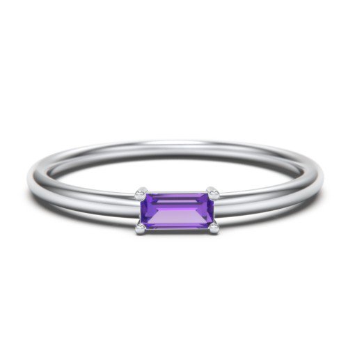 East-West Stackable Baguette Birthstone Ring - Amethyst (February)