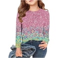 thumbnail image 2 of T-shirts pour Filles Printemps Été Manches Longues Dégradé Paillettes Imprimé Col Rond Chemise Flash Hauts pour Filles Vert Menthe 4-5 Ans, 2 of 4
