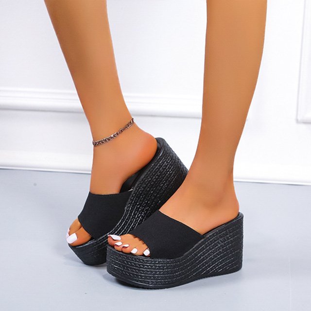 LSLJS Pantoufles pour Femmes, Talon Matsu Semelle Épaisse Talon Compensé Chaussures pour Femmes Respirantes à Enfiler Sandales de Plage
