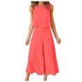 thumbnail image 1 of Mikilon Ensemble Élégant pour Femmes 2 Pcs Col Rond Sans Manches Shorts Haut Plus Pantalon Large Coton et Lin Col Rond Sans Manches Shorts, Pantalons Jambes Élargis, Ensemble Pantalon Long Orange L, 1 of 6