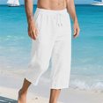 thumbnail image 2 of Lovzfmll Men's Cropped Pants, Linen Drawstring Relaxed Fit Straight Leg with Pocket, Casual Loose Fit 7/8 Length Pants, 2 of 9