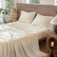 thumbnail image 2 of Bedding Sheet Set Washed Cotton Linen Like Textu Breathable Durable Soft Comfy (Dark Orange Queen), 2 of 7
