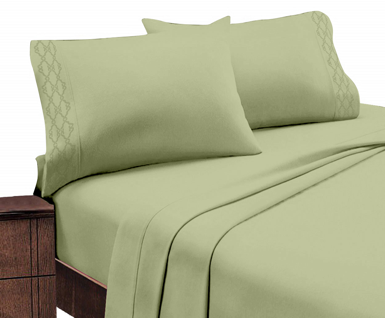 Hotel Luxurious, 1800 Series Super Soft Embroidery 4 PC Sheet Set (Queen, Sage)