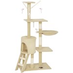 CoSoTower 53" Cat Tree Tower, Kitten Activity Centre with Scratching Posts, Condo, Perches, Ladder, Hammock, Dangling Toys, Beige
