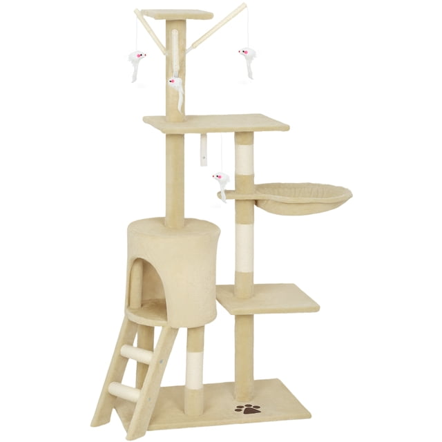 CoSoTower 53" Cat Tree Tower, Kitten Activity Centre with Scratching Posts, Condo, Perches, Ladder, Hammock, Dangling Toys, Beige