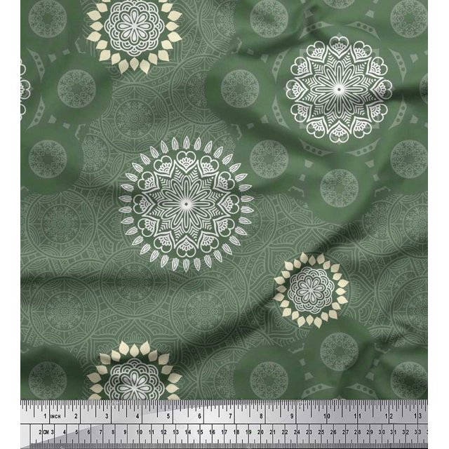 Soimoi Poly Georgette Fabric Mandala Ethnic Print Sewing Fabric Yard 52 Inch Wide