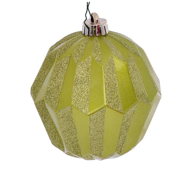 Vickerman MC190873D 5 in. Lime Glitter Faceted Ball Ornament - 3 per Bag