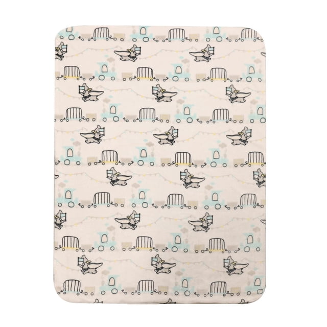 Disney Couverture Sherpa pour Bébé en Gris Pâle avec un Dumbo Volant Répétitif et un Motif de Train-Auto pastel, Fabriquée en polyester Doux et Respirant avec un Revers en Sherpa, Format 30 X 40 Pouces, Parfaite pour la Literie pour Bébé et la Chambre de Bébé.