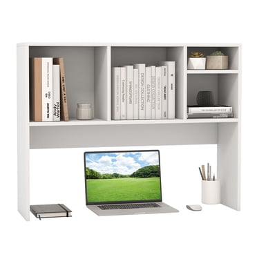 Giantex Huche de Bureau, Étagère Organisatrice de Bureau à 2 Niveaux pour Bureau d'Ordinateur, Grande Bibliothèque de Table en Bois, Étagère de Rangement de Comptoir, Blanc