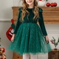 thumbnail image 2 of Floleo Girls Velvet Princess Dress Long Sleeve Ruffle Hem Party Gown A Line Party Dresses for Holiday Birthday Performance Formal Events(Green,7-8 Years), 2 of 3