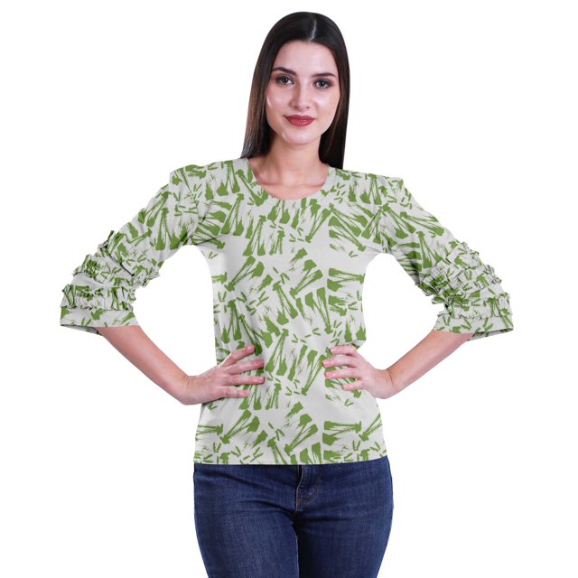 Moomaya T-Shirt Court pour Femmes en Coton Imprimé à Manches à Volants Grande Taille