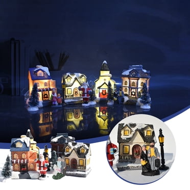 Czzoypi Christmas Village Sets LED Lighted Christmas Village Houses with Figurines, Christmas Village Collection Indoor Room Decor Collectible Buildings