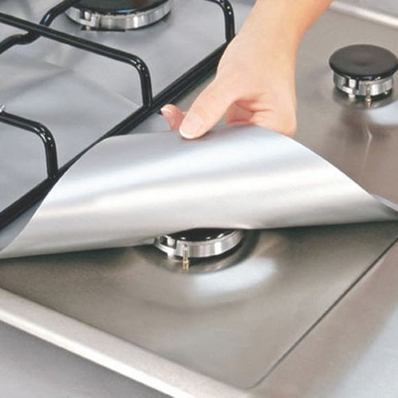 Rvkxad Gas Stove Covers, 4PCS Reusable Aluminum Foil Hob Liners for Kitchen Cleaning, Heat Resistant Stove Protectors