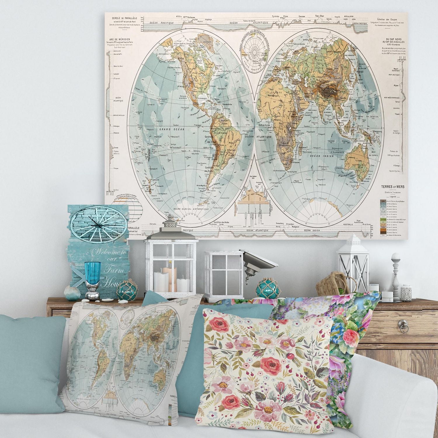 Designart Ancienne carte du monde II Art mural sur toile