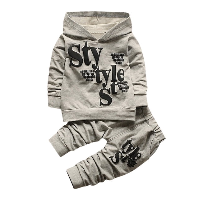 Boy Outfits Boys Pants Toddler Baby Boy Style Letter Print Hood Tops Pattern Pants 2PCS Set Clothes