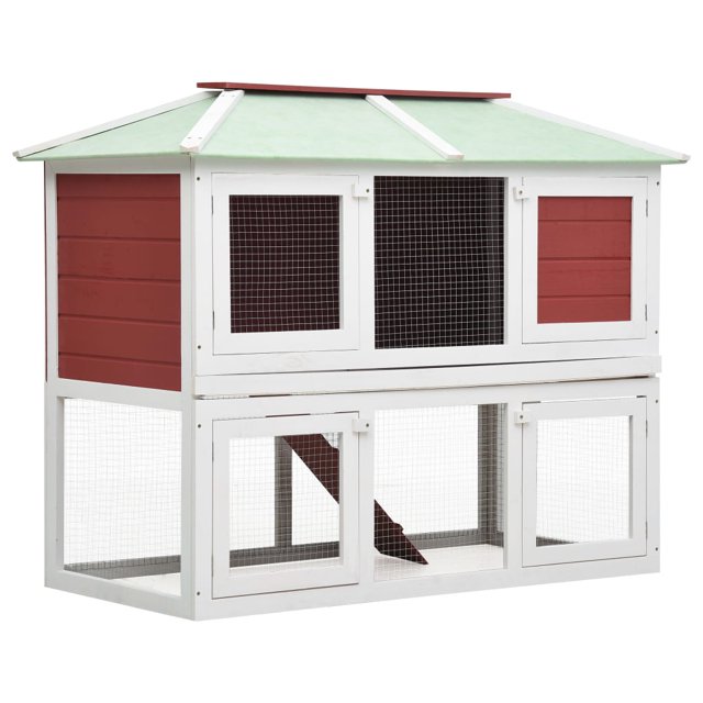 vidaXL Cage pour Lapin Double Étage Bois Rouge