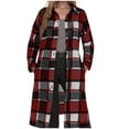 thumbnail image 2 of Women's Long Plaid Flannel Shirts Shacket Plus Size Long Sleeve Oversized Button Shirt Fall Spring Trench Coat with Pockets Wine M, 2 of 5