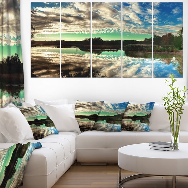 Sky Clouds Mirrored in River Panorama - Landscape Canvas Art Print