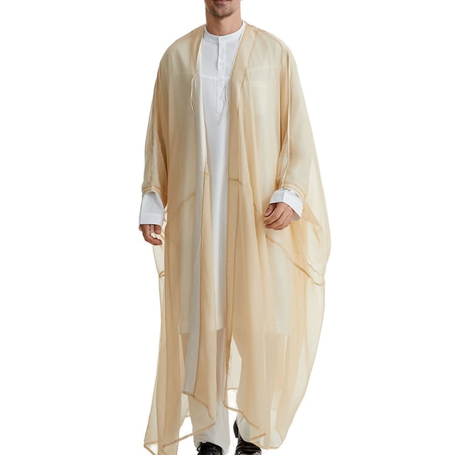 RXIRUCGD Men's Muslim Robe Arab Middle Robe Long Style Sleeve Long Shirt Fashion Casual Robe, Beige, Size : TG